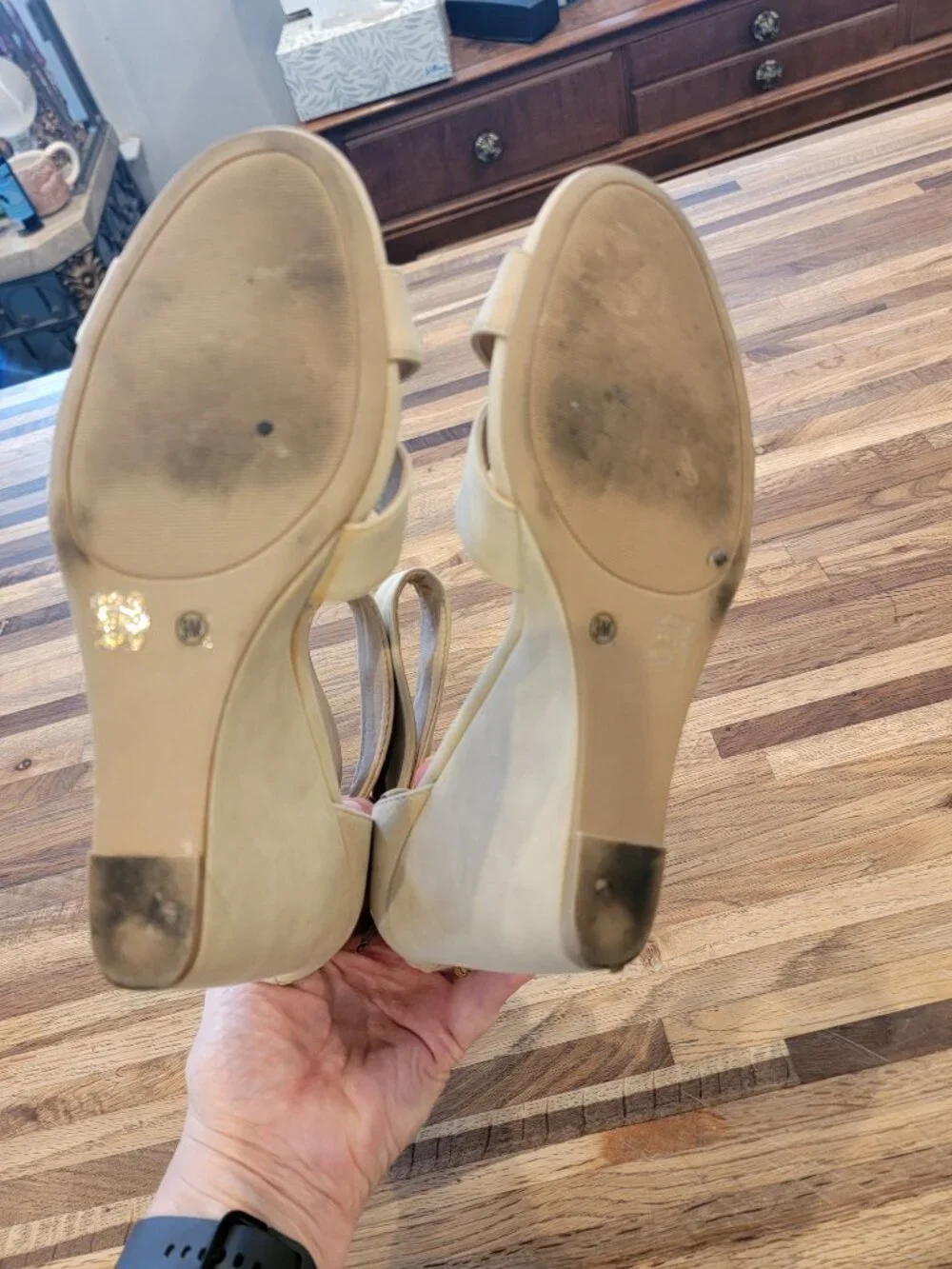 CL by Laundry Canty Wedge Sandal. Beige/Natural/Taupe